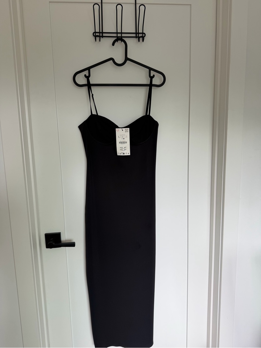 Zara Black Midi Slip Dress with Thin Straps